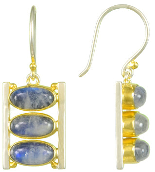 Sterling Silver and 22K Gold Vermeil Earring with painted Rainbow Moonstone
