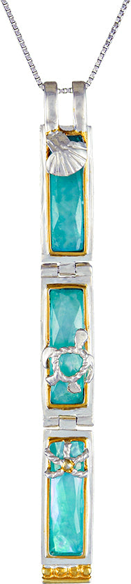 Sterling Silver and 22K Gold Vermeil Pendant with Amazonite + checkerboard cut crystal quartz+ Mother of Pearl