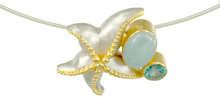 Sterling Silver and 22K Gold Vermeil Pendant with Aquamarine andTeal Topaz
