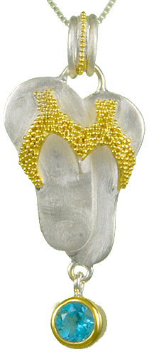 Sterling Silver and 22K Gold Vermeil Pendant with Baby Blue Topaz