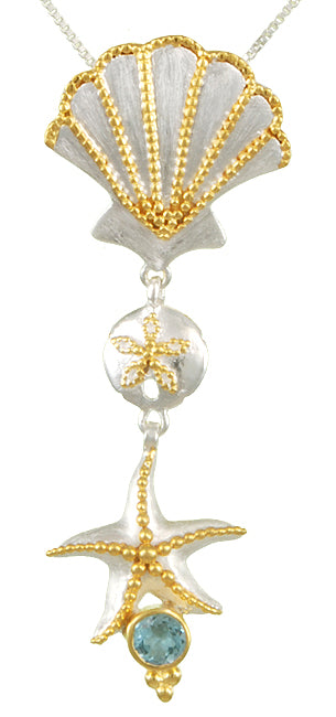 Sterling Silver and 22K Gold Vermeil Pendant with Baby Blue Topaz