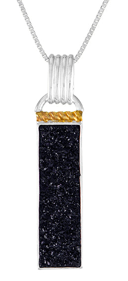 Sterling Silver and 22K Gold Vermeil Pendant with Black Druzy