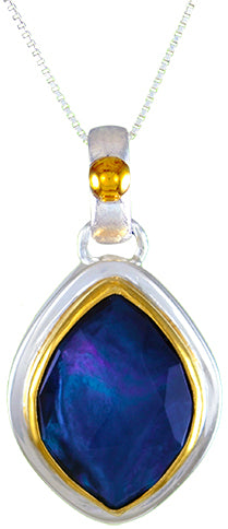 Sterling Silver and 22K Gold Vermeil Pendant with Mother of Pearl + onyx + checkerboard cut crystal quartz