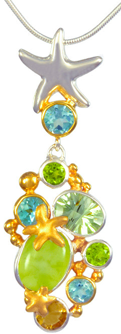 Sterling Silver and 22K Gold Vermeil Pendant with Prehnite, Green Amethyst, Sky Blue Topaz, Peridot and Lemon Quartz
