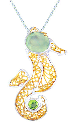 Sterling Silver and 22K Gold Vermeil Pendant with Prehnite and Peridot