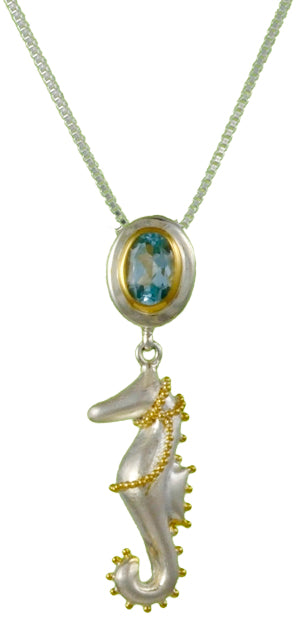 Sterling Silver and 22K Gold Vermeil Pendant with Sky Blue Topaz