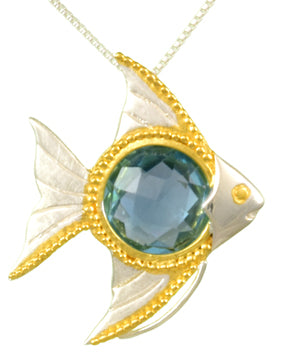 Sterling Silver and 22K Gold Vermeil Pendant with Sky Blue Topaz