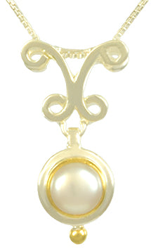 Sterling Silver and 22K Gold Vermeil Pendant with White Freshwater Pearl