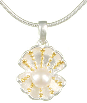 Sterling Silver and 22K Gold Vermeil Pendant with White Freshwater Pearl