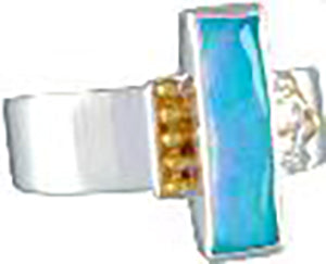 Sterling Silver and 22K Gold Vermeil Ring with Amazonite + checkerboard cut crystal quartz+ Mother of Pearl