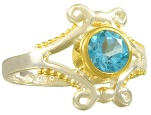Sterling Silver and 22K Gold Vermeil Ring with Baby Blue Topaz