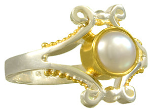 Sterling Silver and 22K Gold Vermeil Ring with White Freshwater Pearl