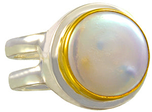 Sterling Silver and 22K Gold Vermeil Ring with White Freshwater Pearl