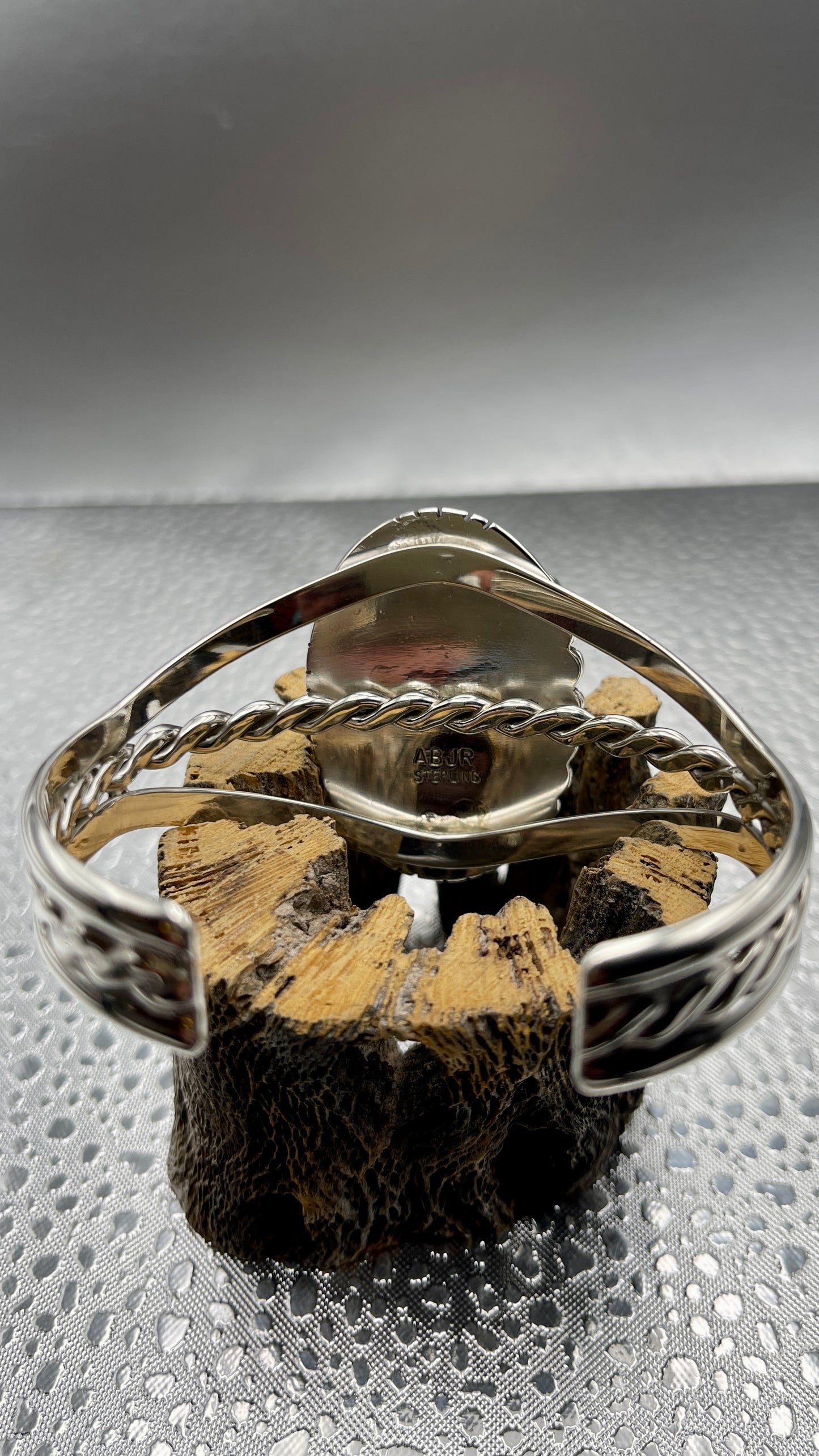 Desert Treasure: White Buffalo, black and white stone set in Sterling Silver Bracelet