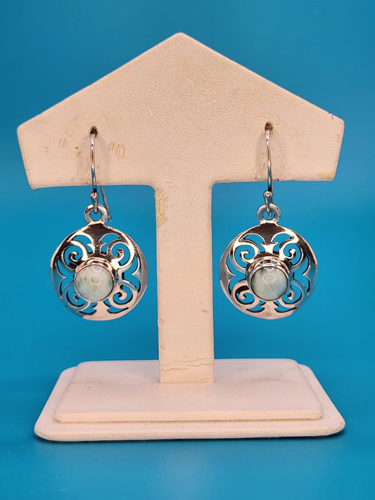 Genuine Larimar Earrings set in sterling silver.