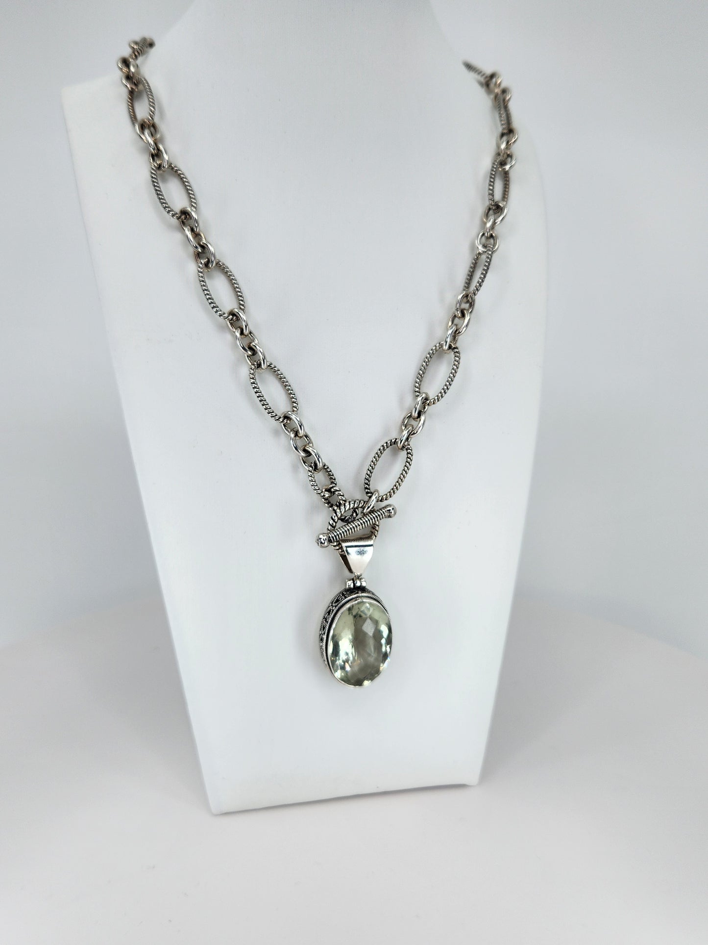 Janice Carson - Green Amethyst Round Pendant with Sterling Silver Necklace