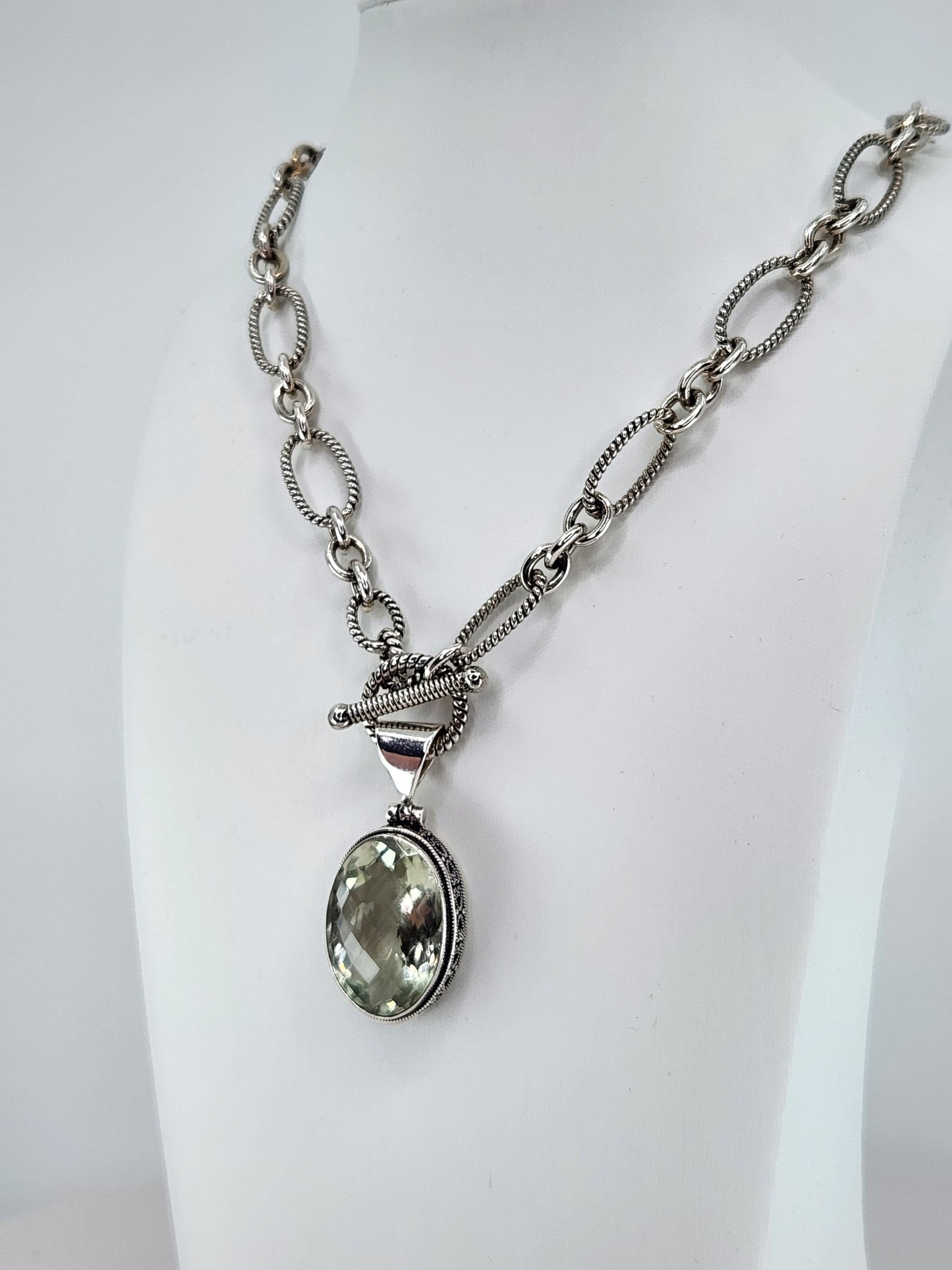 Janice Carson - Green Amethyst Round Pendant with Sterling Silver Necklace