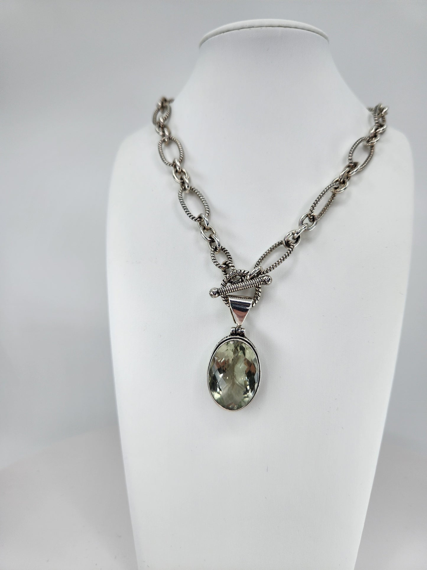 Janice Carson - Green Amethyst Round Pendant with Sterling Silver Necklace