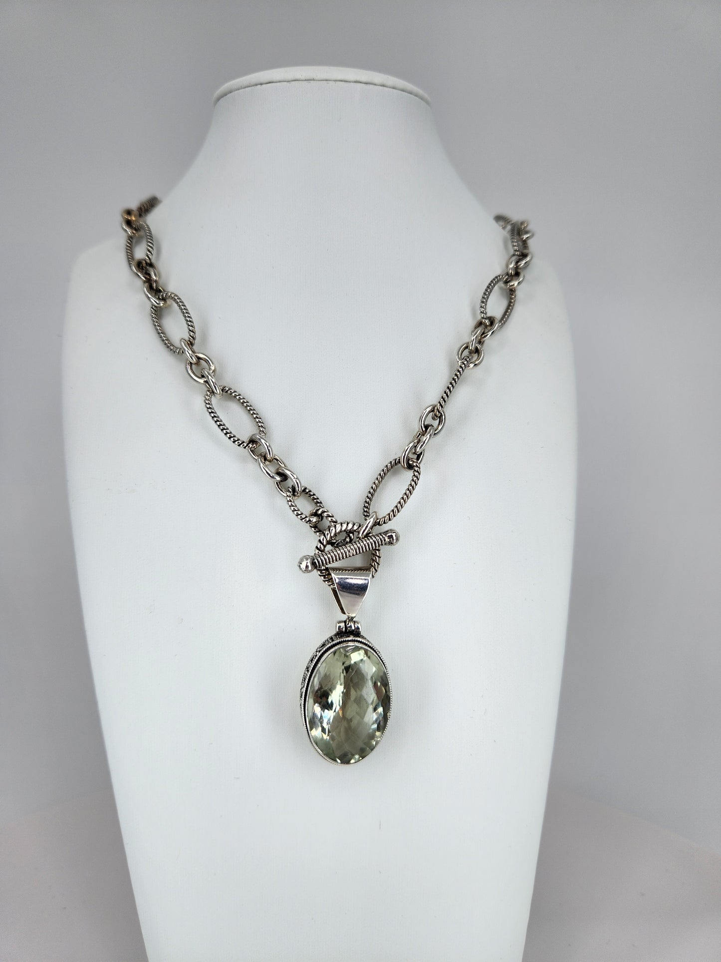 Janice Carson - Green Amethyst Round Pendant with Sterling Silver Necklace