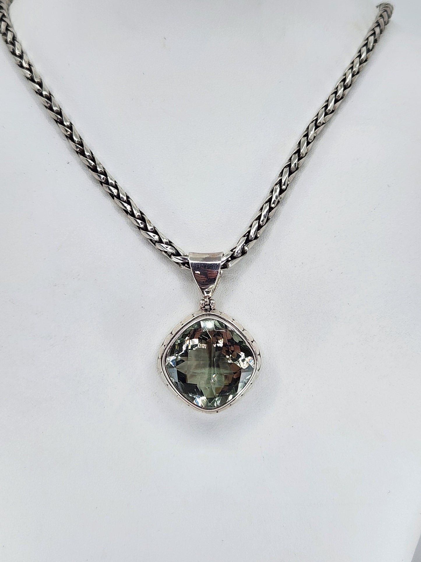 Janice Carson - Sterling Silver Necklace With 1 Inch Green Amethyst Pendant