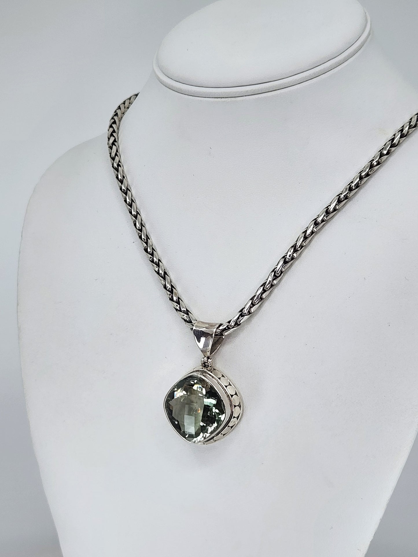 Janice Carson - Sterling Silver Necklace With 1 Inch Green Amethyst Pendant