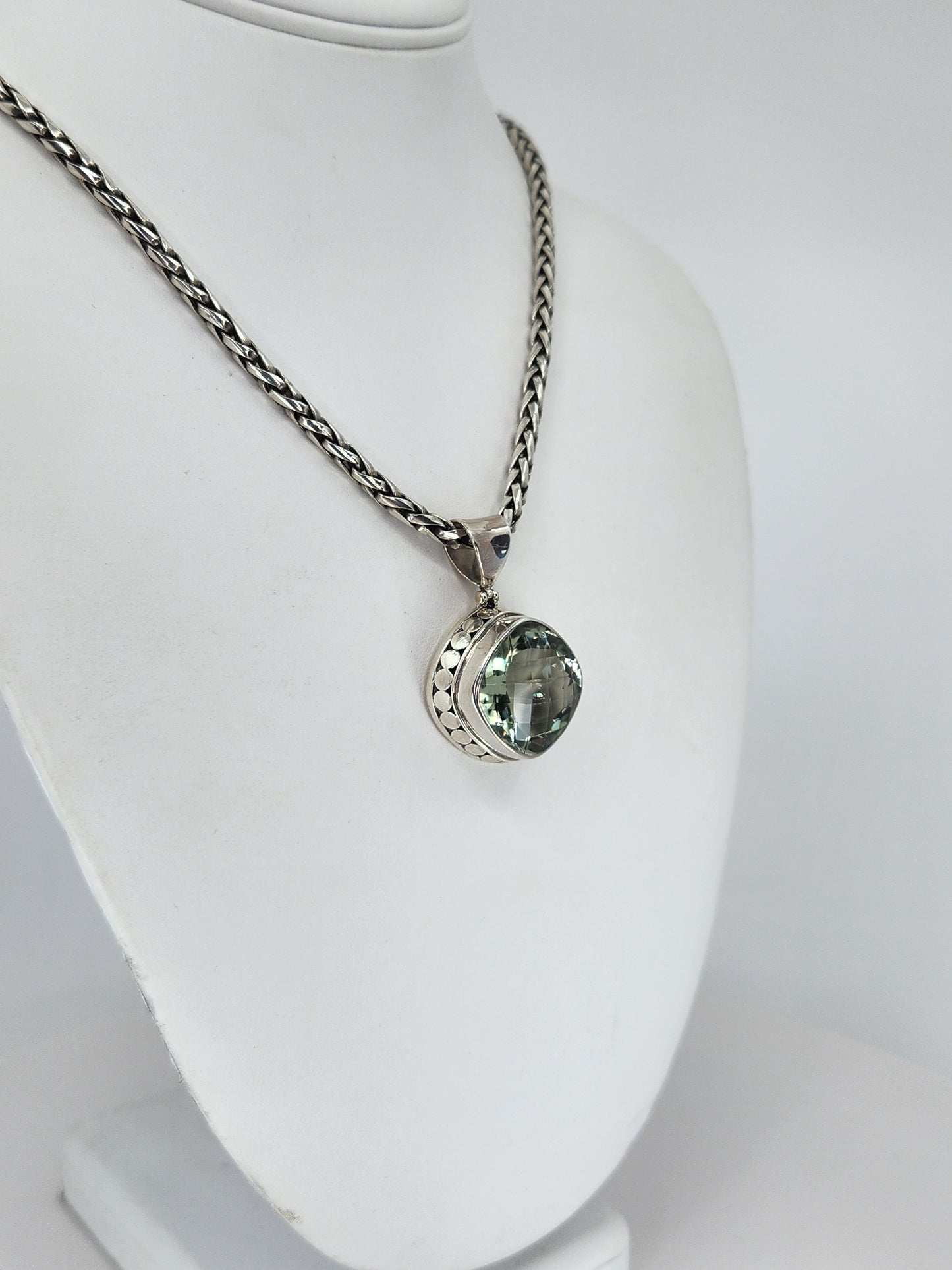Janice Carson - Sterling Silver Necklace With 1 Inch Green Amethyst Pendant