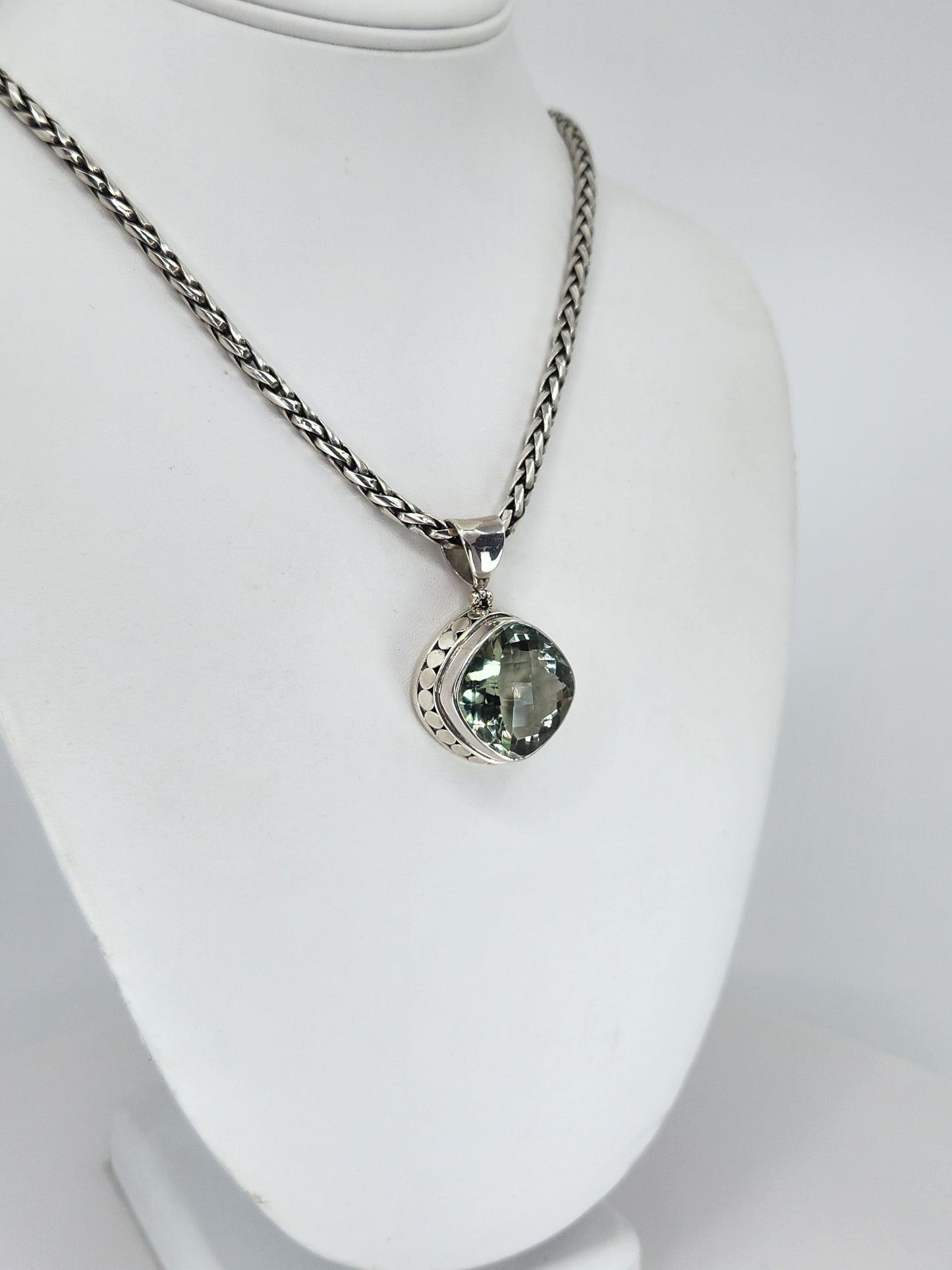 Janice Carson - Sterling Silver Necklace With 1 Inch Green Amethyst Pendant