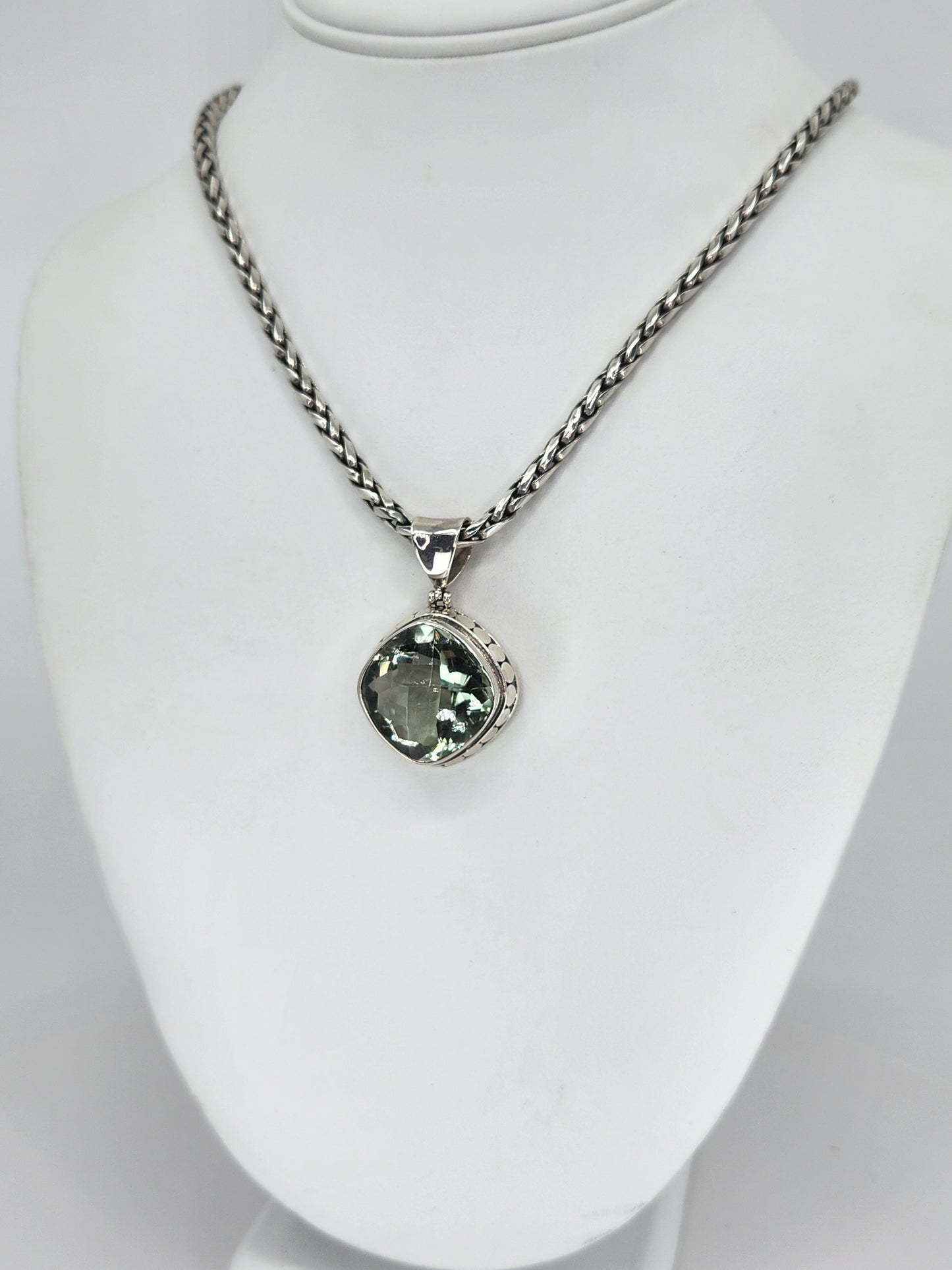 Janice Carson - Sterling Silver Necklace With 1 Inch Green Amethyst Pendant