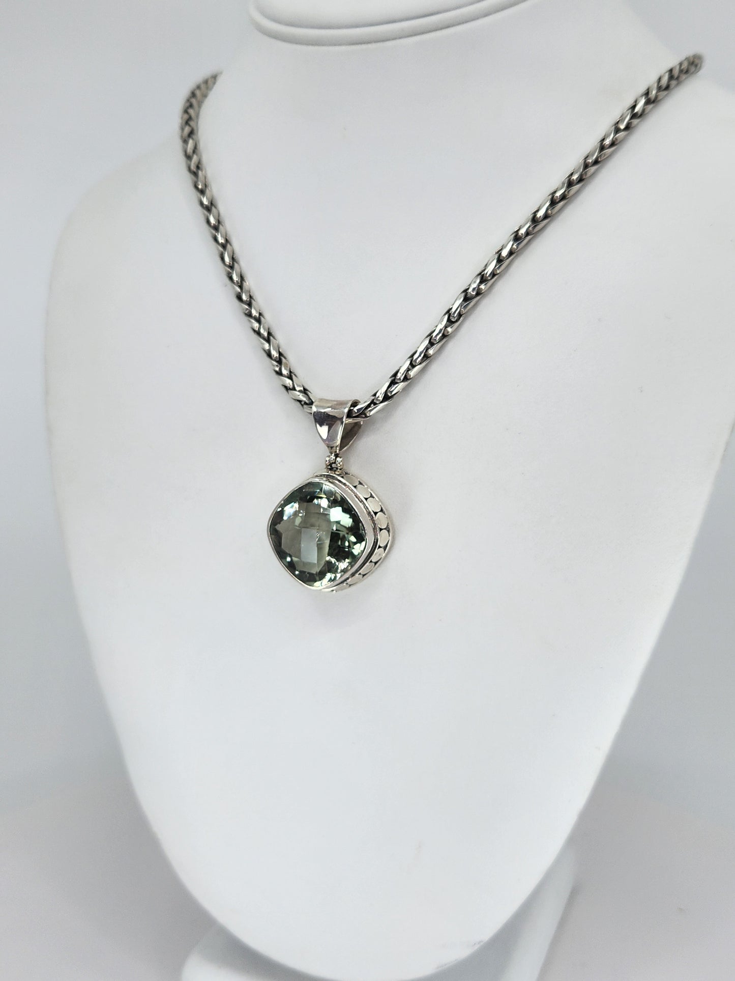 Janice Carson - Sterling Silver Necklace With 1 Inch Green Amethyst Pendant