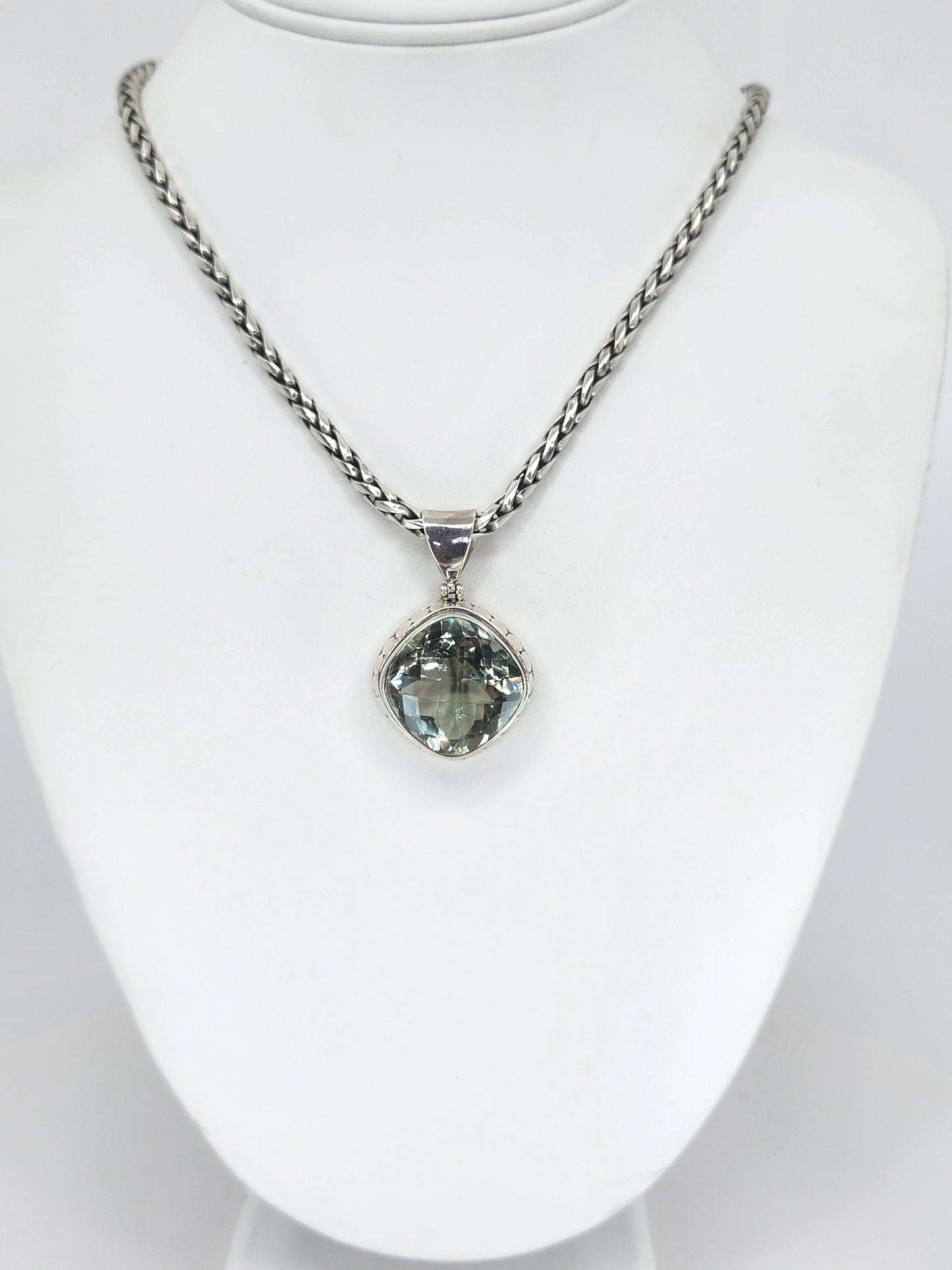 Janice Carson - Sterling Silver Necklace With 1 Inch Green Amethyst Pendant