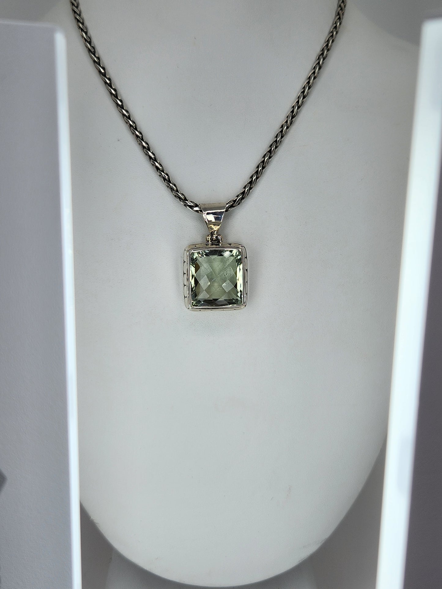 Janice Carson - Green Amethyst Square Stone Pendent With Sterling Silver Necklace