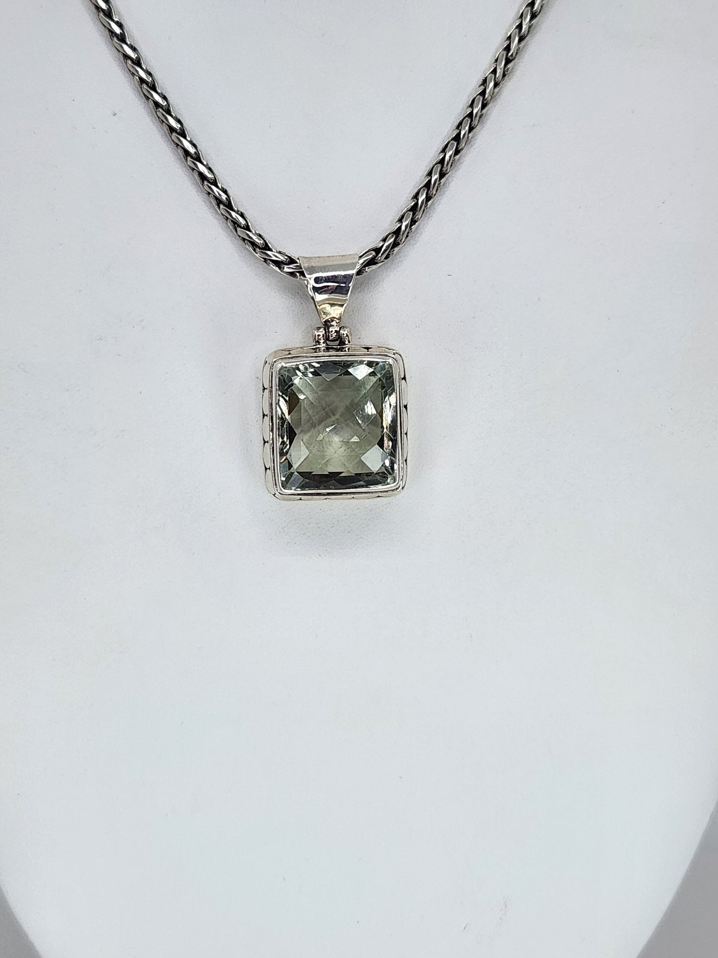 Janice Carson - Green Amethyst Square Stone Pendent With Sterling Silver Necklace