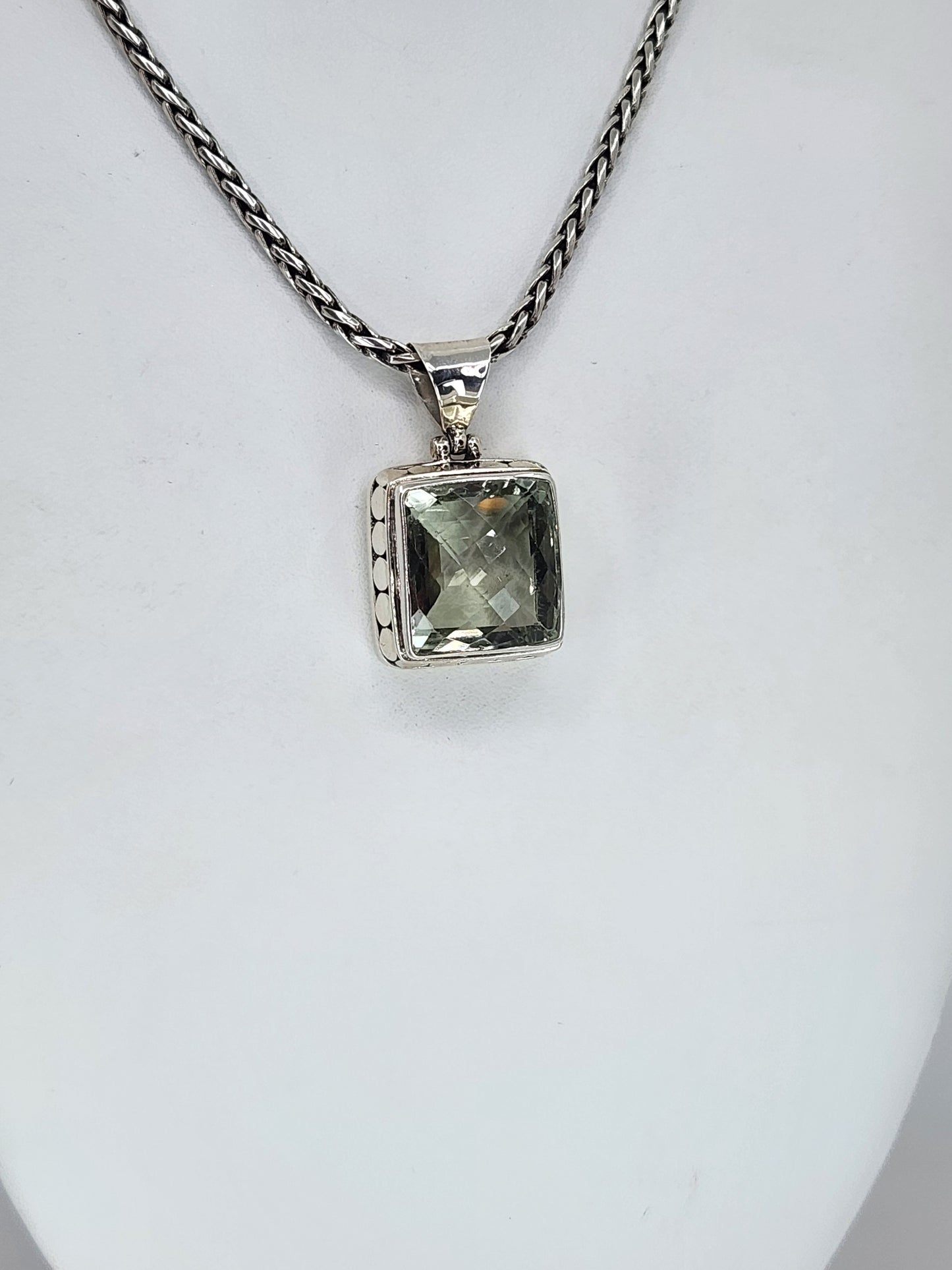 Janice Carson - Green Amethyst Square Stone Pendent With Sterling Silver Necklace