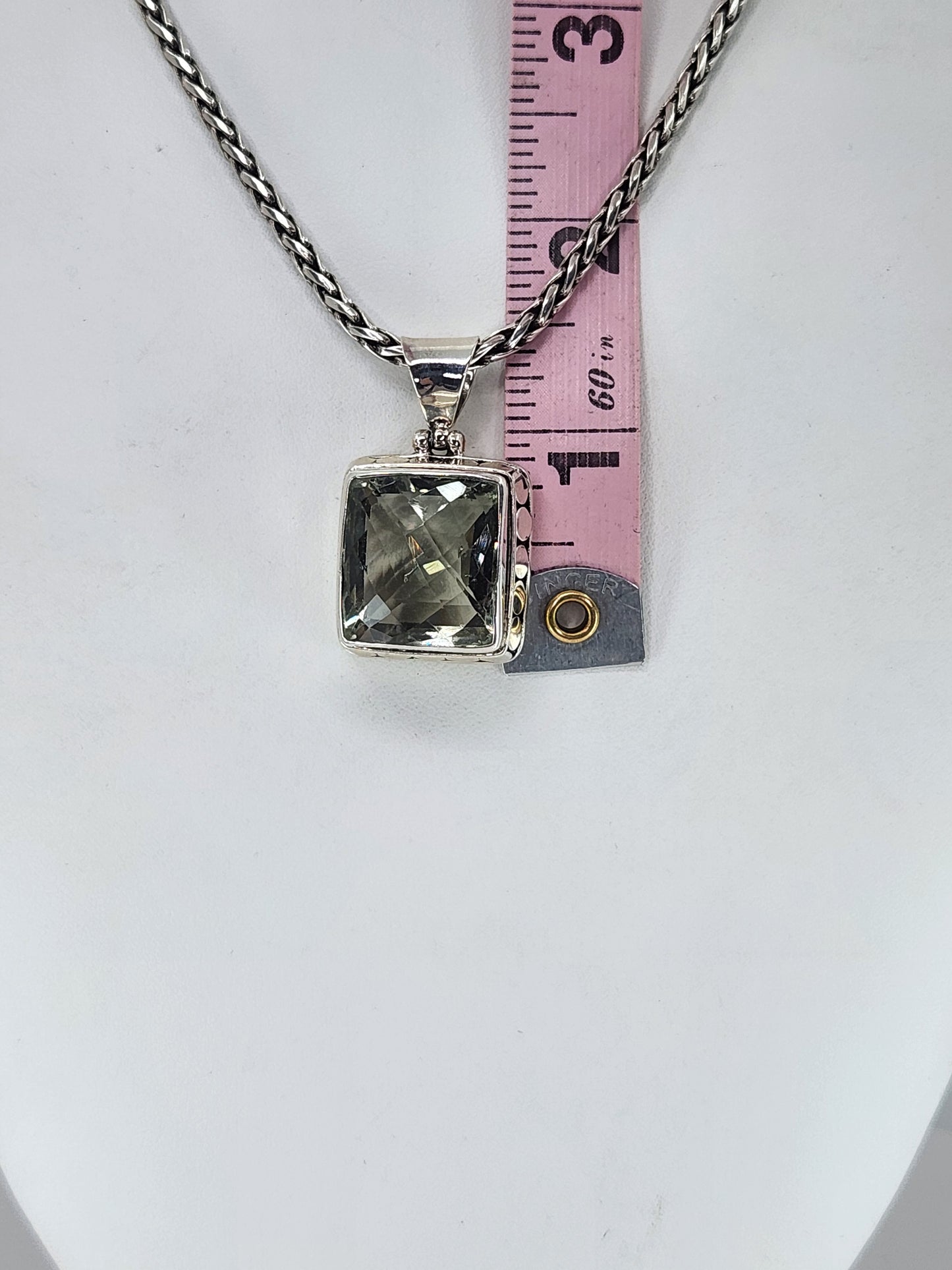 Janice Carson - Green Amethyst Square Stone Pendent With Sterling Silver Necklace