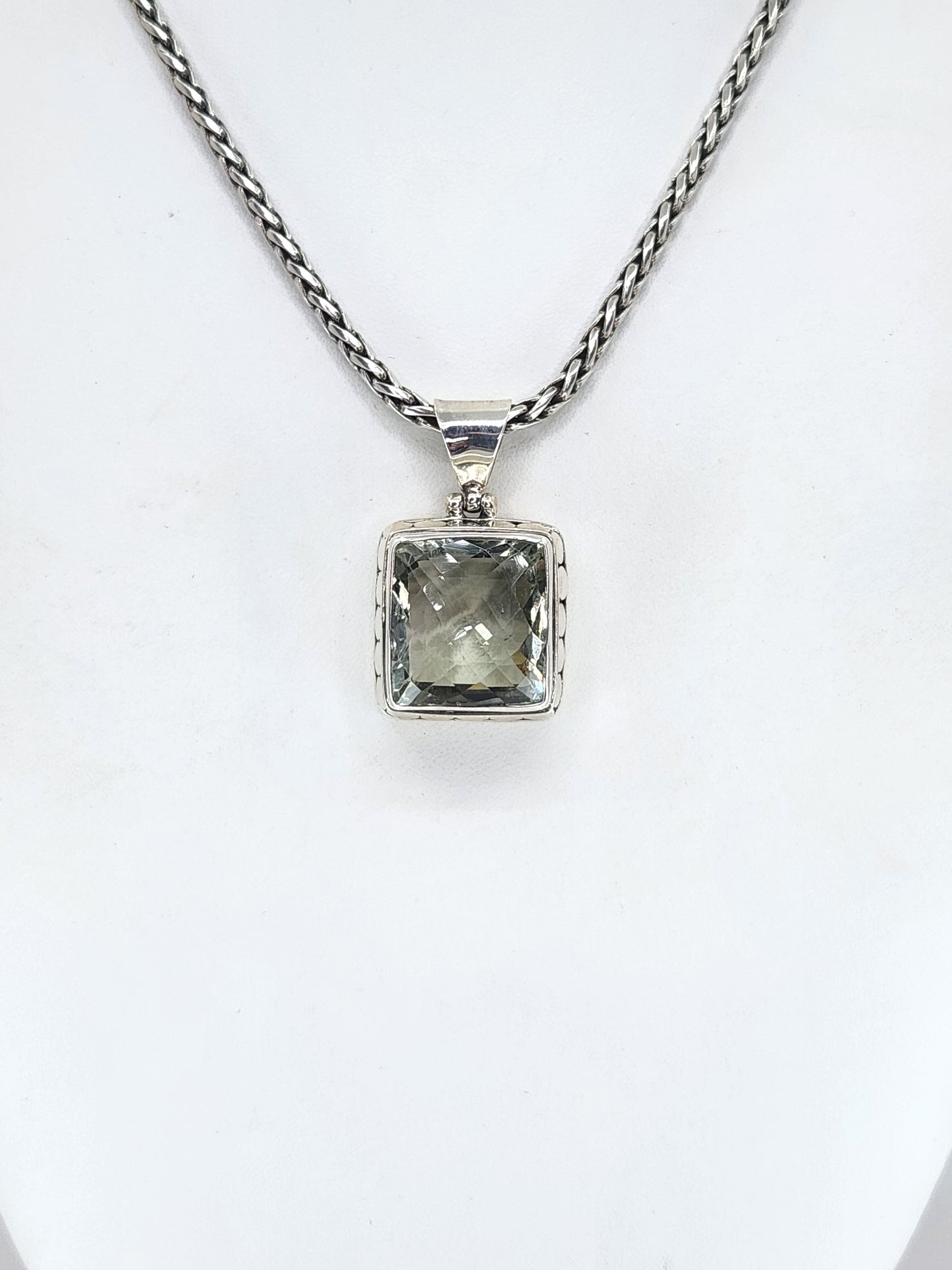 Janice Carson - Green Amethyst Square Stone Pendent With Sterling Silver Necklace