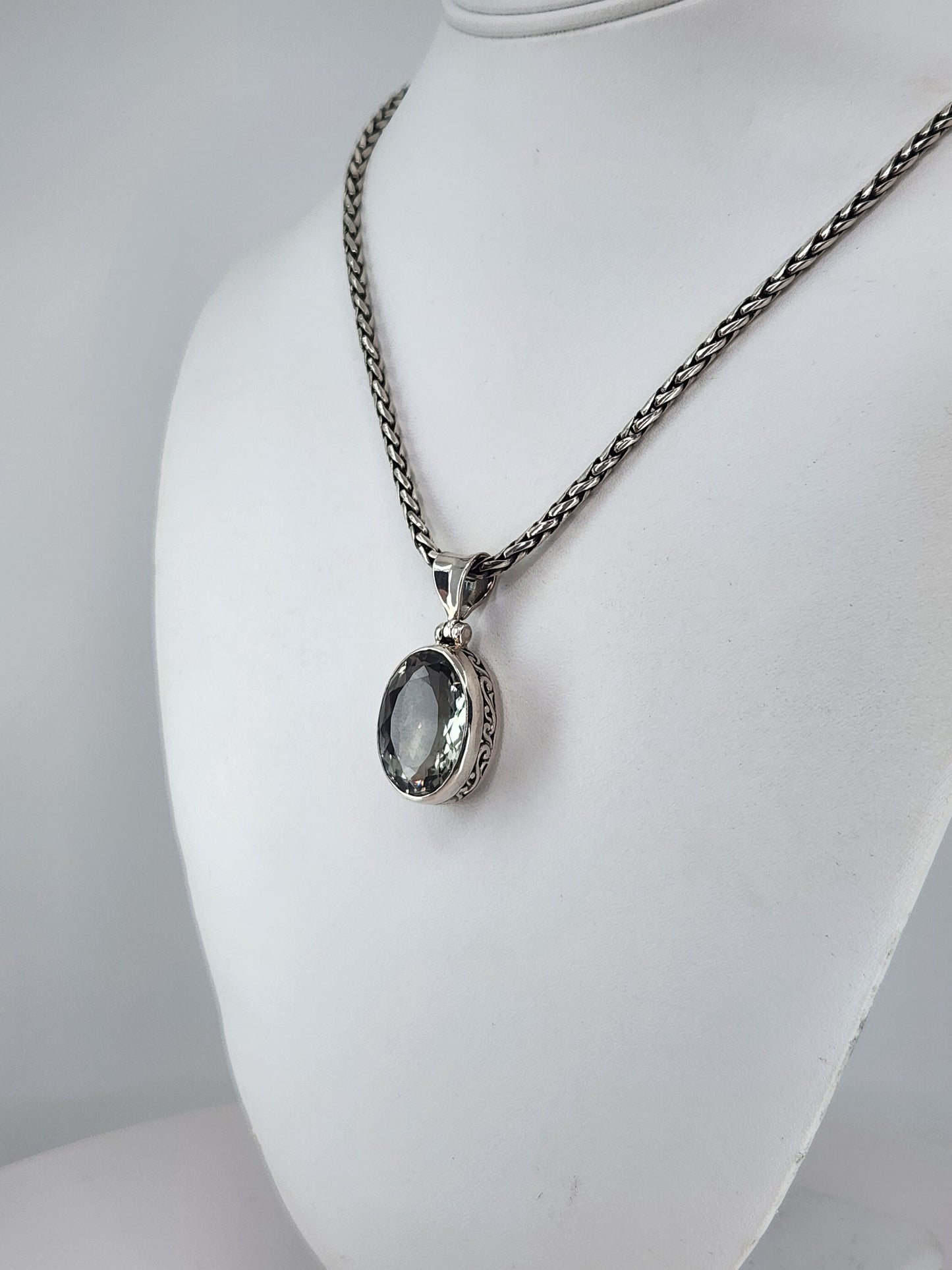 Janice Carson - Green Amethyst Oval Cut Pendant With Sterling Silver Necklace