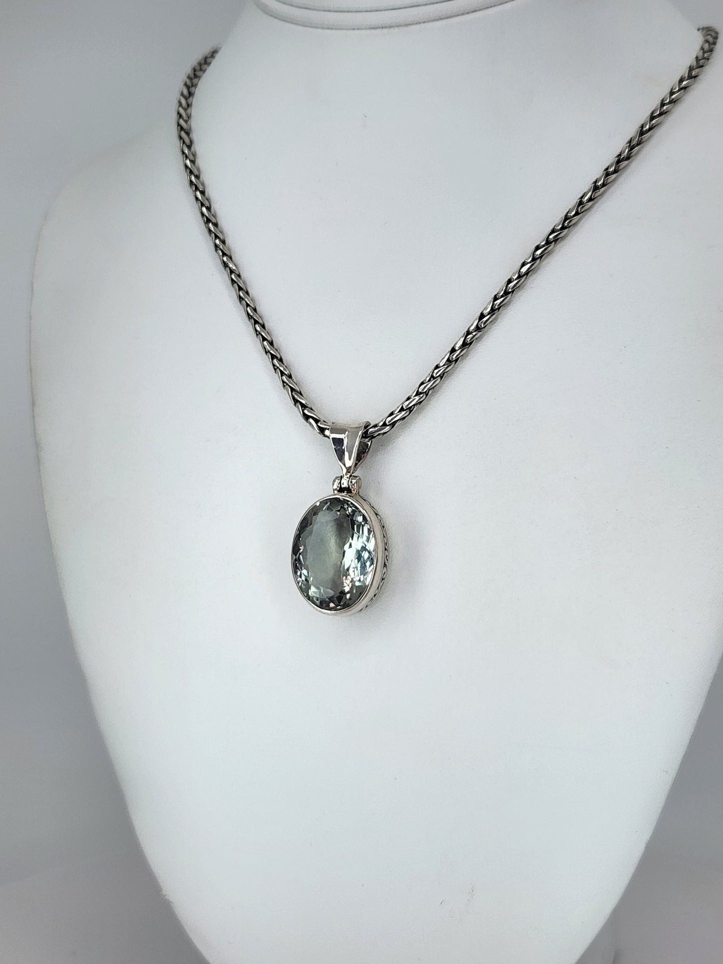 Janice Carson - Green Amethyst Oval Cut Pendant With Sterling Silver Necklace