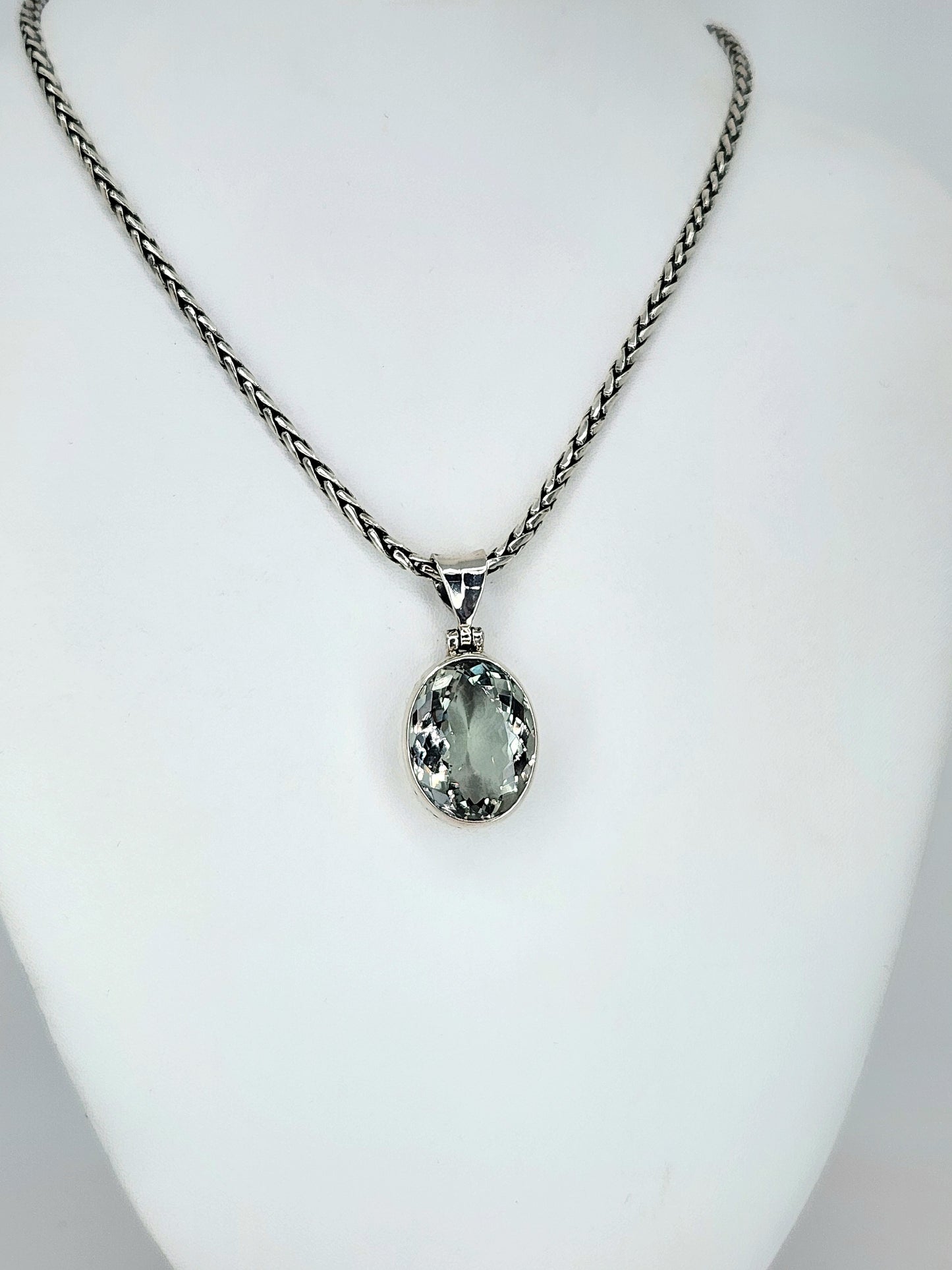 Janice Carson - Green Amethyst Oval Cut Pendant With Sterling Silver Necklace