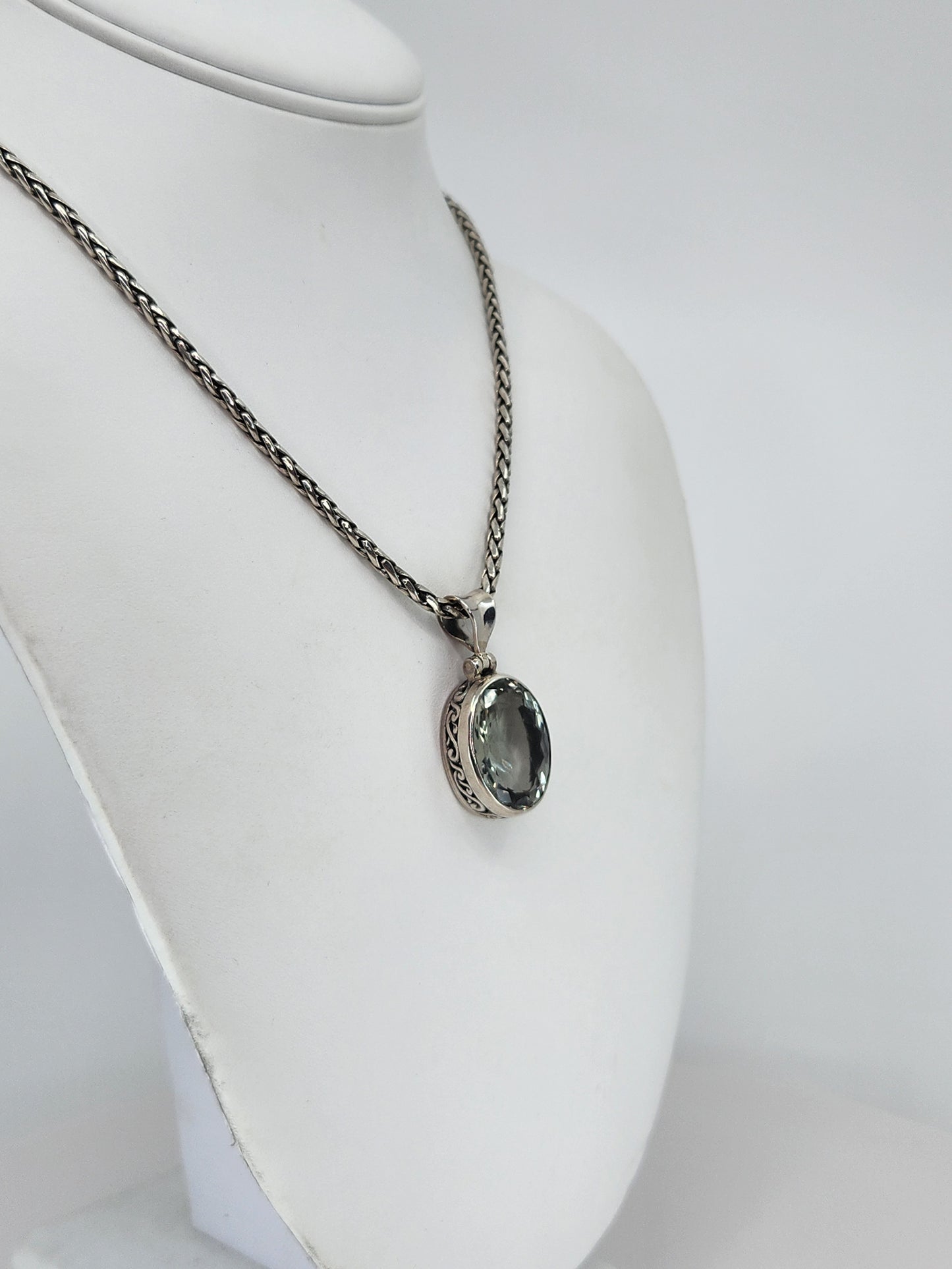 Janice Carson - Green Amethyst Oval Cut Pendant With Sterling Silver Necklace