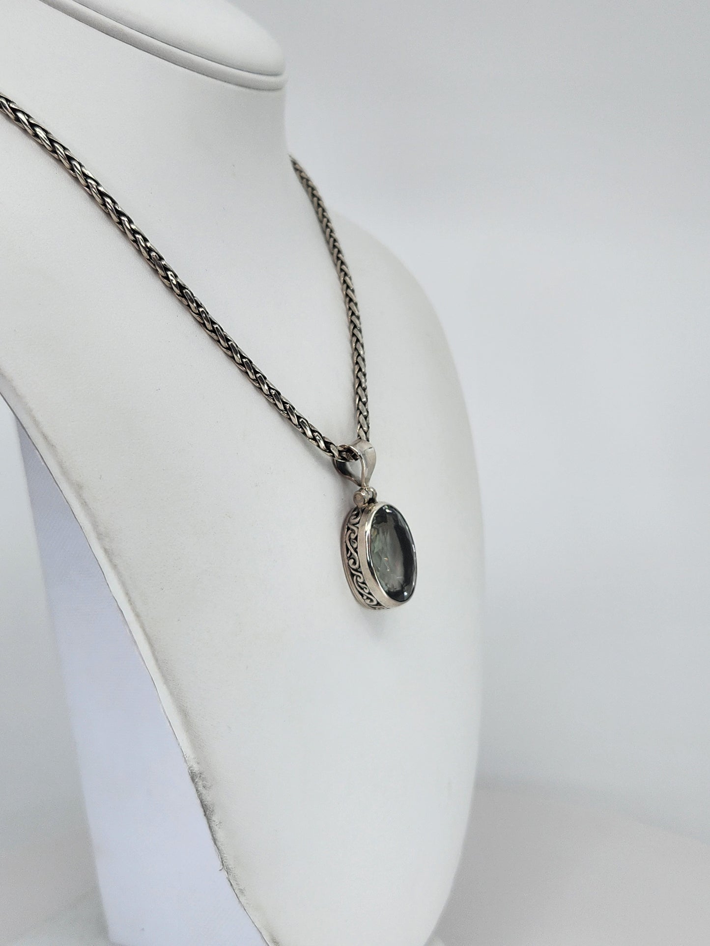 Janice Carson - Green Amethyst Oval Cut Pendant With Sterling Silver Necklace