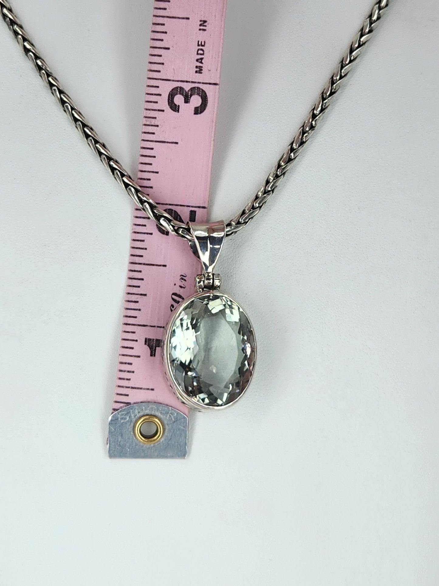 Janice Carson - Green Amethyst Oval Cut Pendant With Sterling Silver Necklace