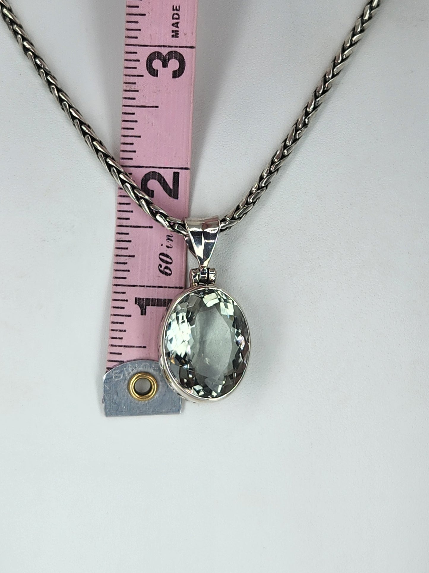 Janice Carson - Green Amethyst Oval Cut Pendant With Sterling Silver Necklace