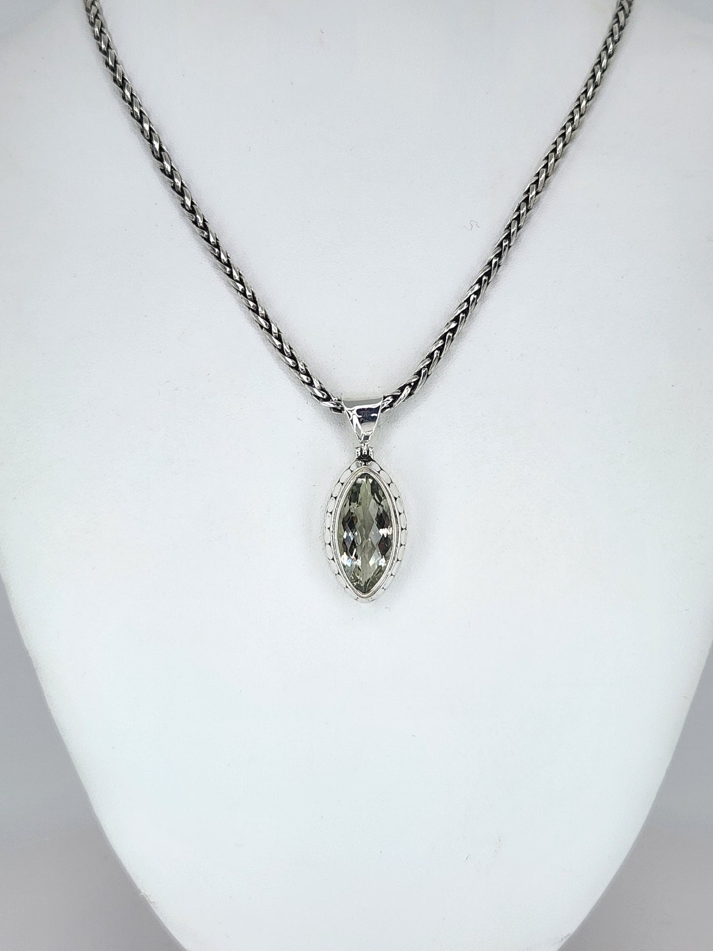 Janice Carson - Green Amethyst Marquis Cut Stone with Sterling Silver Necklace