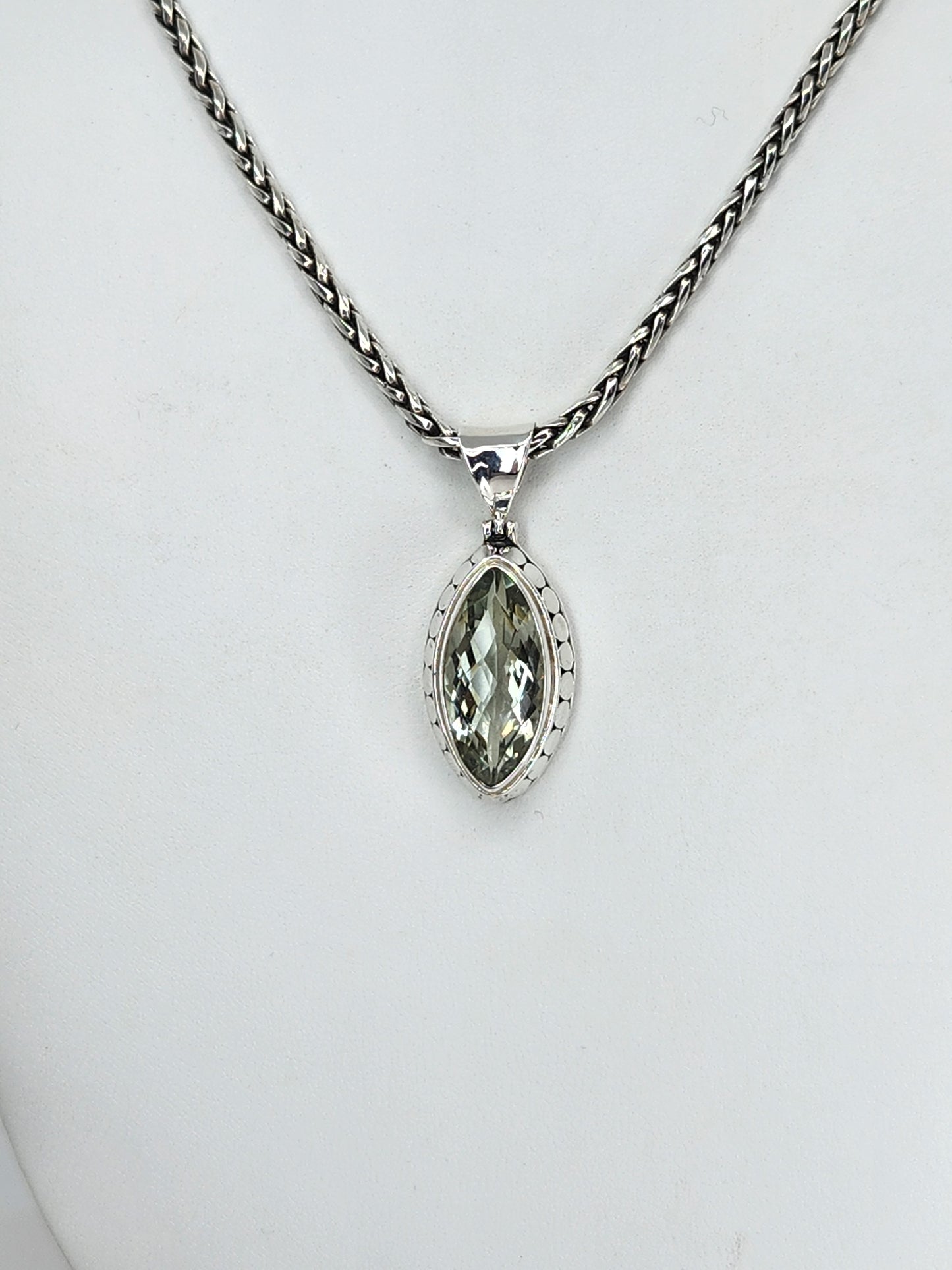 Janice Carson - Green Amethyst Marquis Cut Stone with Sterling Silver Necklace