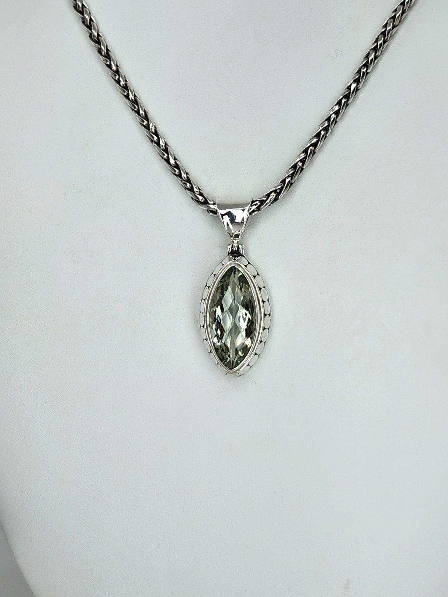 Janice Carson - Green Amethyst Marquis Cut Stone with Sterling Silver Necklace