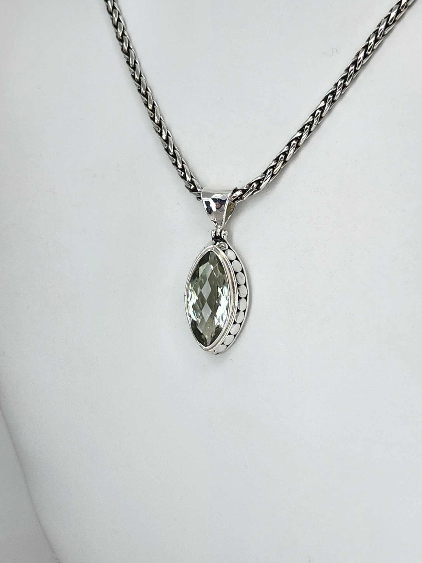 Janice Carson - Green Amethyst Marquis Cut Stone with Sterling Silver Necklace