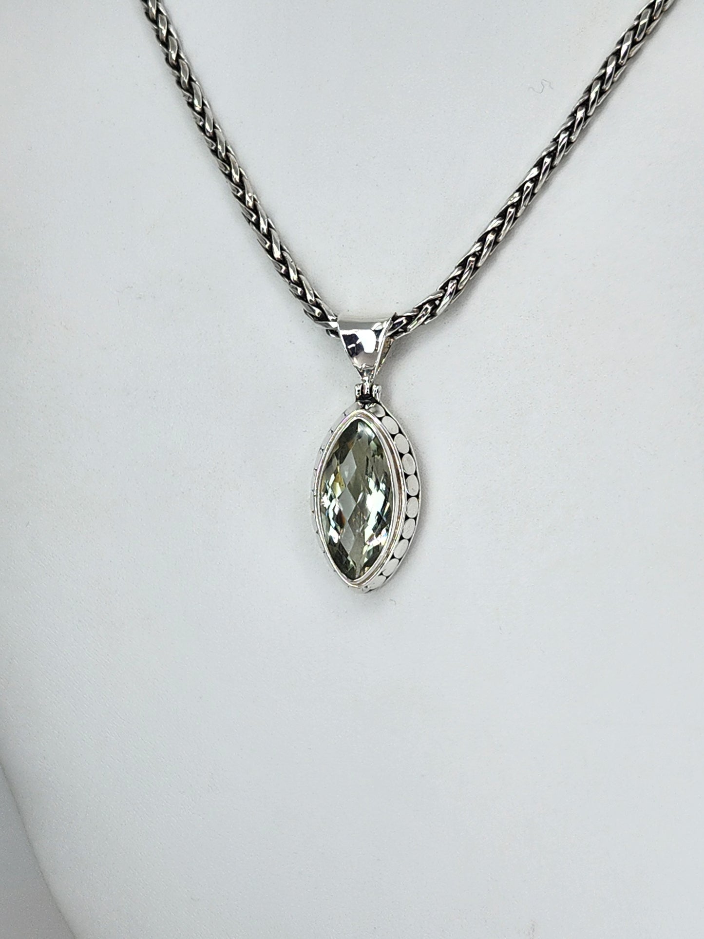 Janice Carson - Green Amethyst Marquis Cut Stone with Sterling Silver Necklace