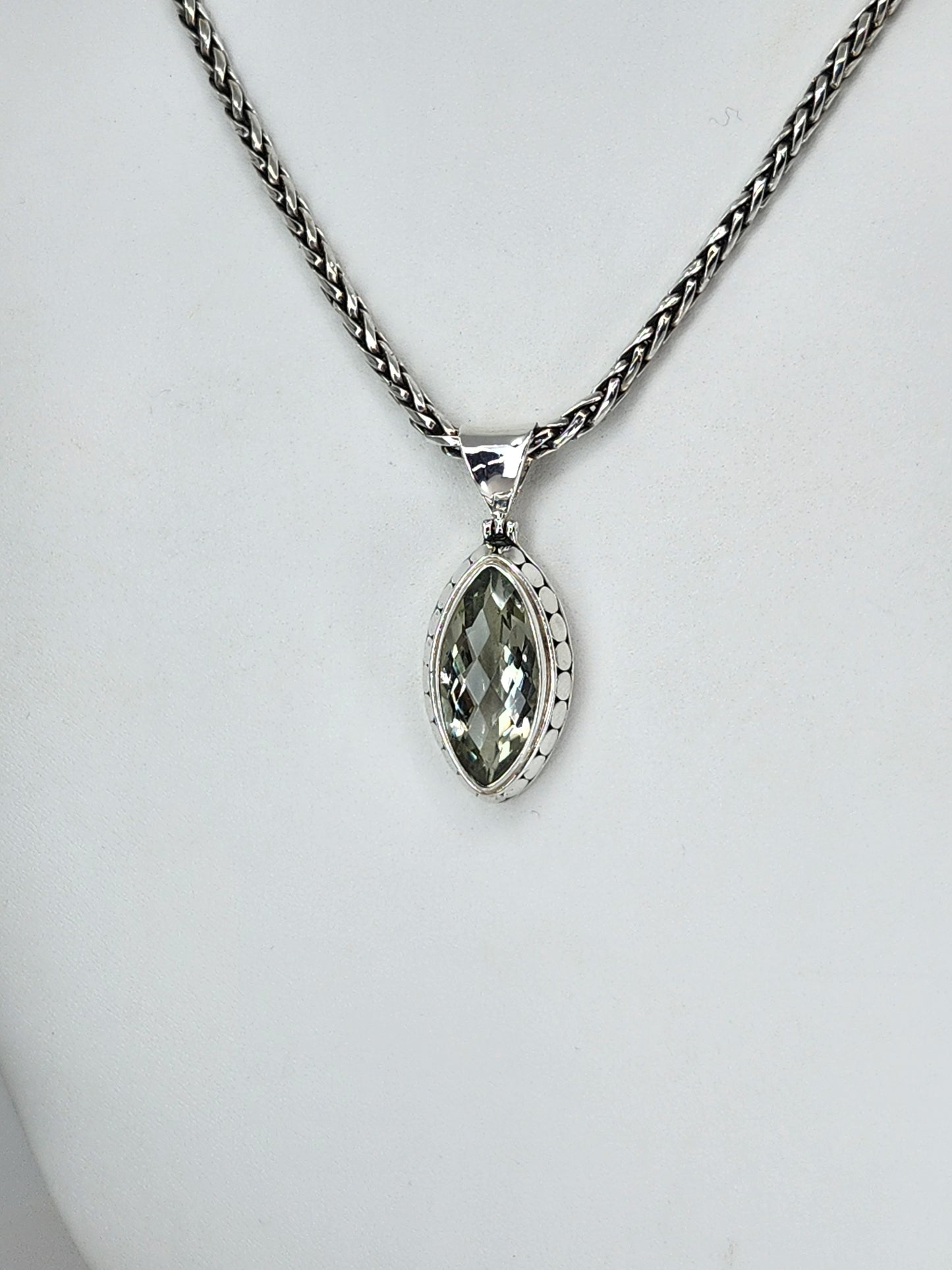 Janice Carson - Green Amethyst Marquis Cut Stone with Sterling Silver Necklace