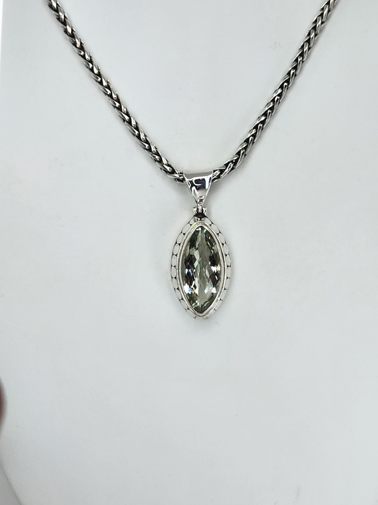 Janice Carson - Green Amethyst Marquis Cut Stone with Sterling Silver Necklace