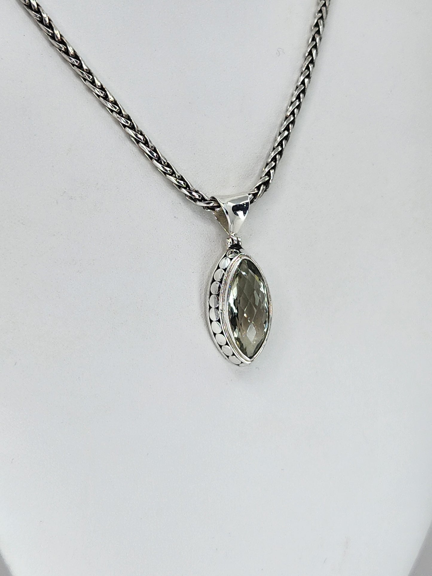 Janice Carson - Green Amethyst Marquis Cut Stone with Sterling Silver Necklace